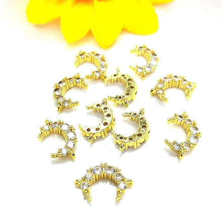 CZ8600 Tiny Little Mini 14k 18k Gold Plated CZ Micro Pave Crescent Moon Charms Connectors with Two Loops
