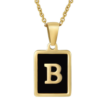 Black Oil Dripping 26 Letters 18K Gold Plated Stainless Steel Pendant Custom Square Letter Name Necklace for Women Jewelry