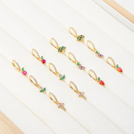 Vegetable Drop Earrings Copper Plated Gold Garden Plant Brass Zircon Pendant Earbuckle Women Jewelry Hoop Cuff Huggie Earrings