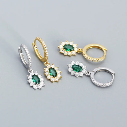 New Design S925 Sterling Silver CZ Square Emerald Green CZ Pendant Silver Dangle Earrings for Women YHE0519