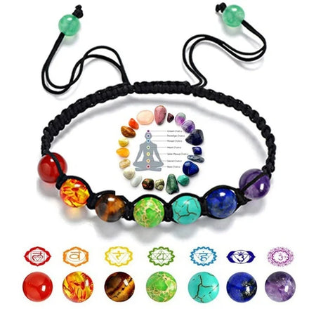 Rinhoo 7 Chakra Bracelet Natural Stones Beads Bracelet Adjustable Woven Rope Yoga Bracelet Life Energy Lovers Jewelry
