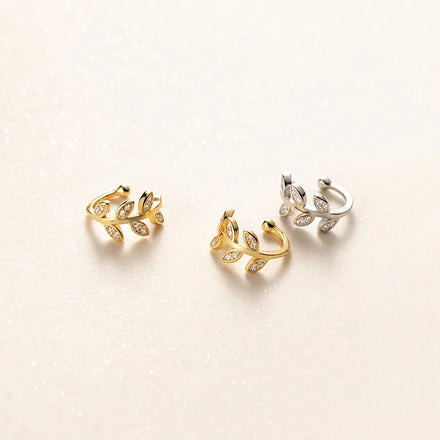 Fashion S925 Sterling Silver Sweet Mini CZ Zircon Leaves Clip Earrings for Women Birthday Gifts