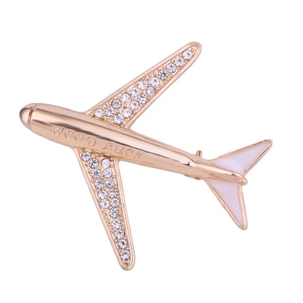 Letter GOOD LUCK Promotional Aviation Pilot Souvenir Gift Jewelry Metal Zinc Alloy Crystal Rhinestone Airplane Plane Brooch Pin