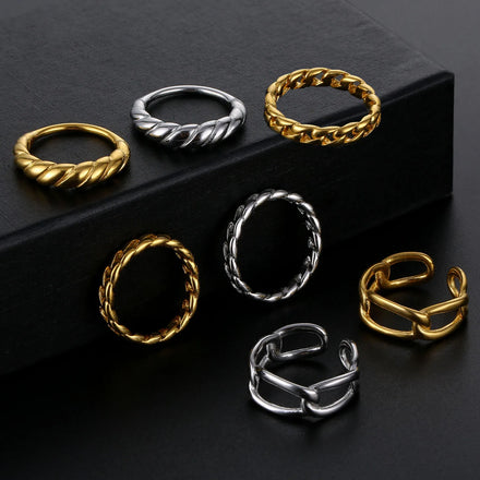 Minimalist Twisted Stack Finger Ring 18K Gold Stainless Steel Custom Engraved Irregular Chunky Ring for Women Jewelry