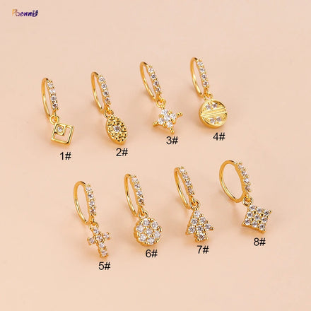 POENNIS Luxury Gold Plated Zircon Stainless Steel Dangle Nose Ring with Cross Planet Star Arrows Design for Children's Wedding