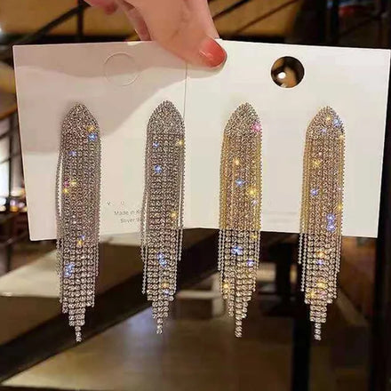 Wholesale Luxury Gold Plated Long Crystal Earring Exaggerated Tassel Colorful Drop Earrings for Women and Girls