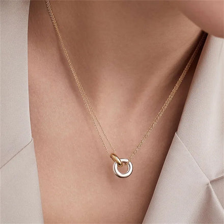 SP New Fashion Pendant Necklace Stainless Steel Double Plating Geometric Round Pendant Women Necklace