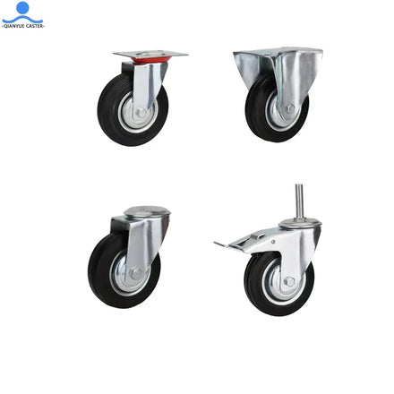 Industrial 3/4/5/8 Inch Heavy Duty Swivel Plate Fixed Brake Trolley Casters Rubber Wheel Caster Wheel with OEM Support