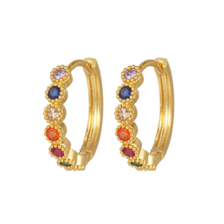 Custom Earring Multi-Color Zircon 18K Gold-Plated Round Hoop Earrings Trendy Hypoallergenic Jewelry for Women