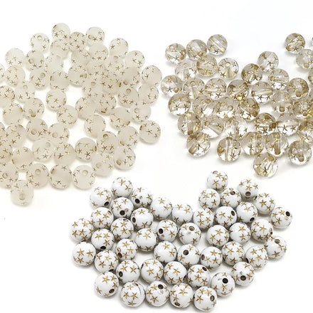 50pcs/bag 8-10mm Acrylic Frosted Matte Round Beads with Star Shape Transparent Color Plastic Beads for Diy Jewelry Making