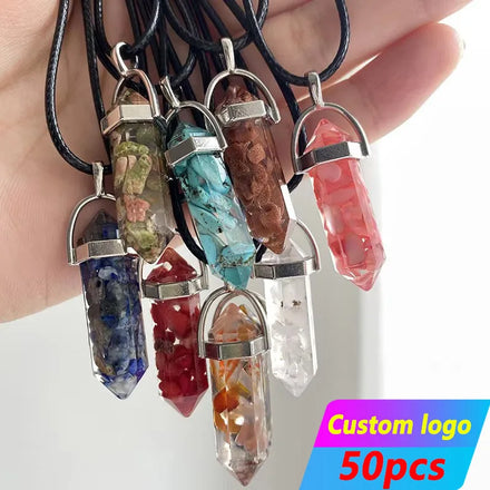 Wholesale Hexagonal Opal Obsidian Raw Garden Quartz Men's Gemstone Lapis Lazuli Moon Natural Healing Amethyst Necklace Pendants