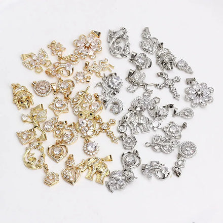 CZ8601 Mini Small 14k Gold Platinum Plated CZ Animal Flower Star Bracelet CharmTiny Little Cubic Zirconia Moon Heart DIY Charms