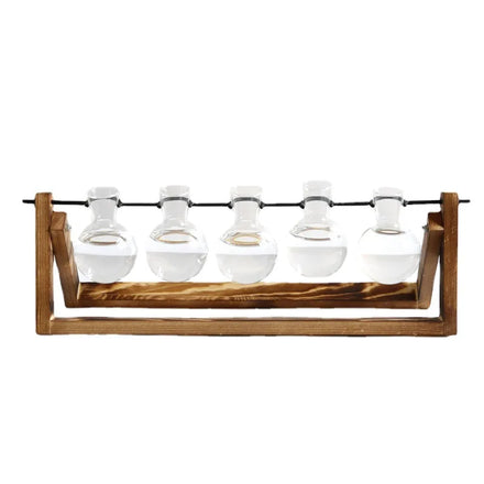 Modern Crystal Glass Vase Wooden Frame Hot Selling Five-Vase Table Water Plant Design for Outdoor Living Room Home Decoration