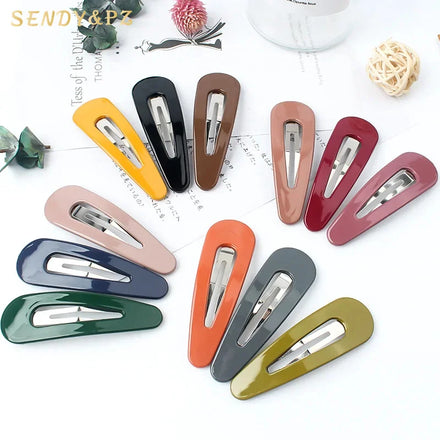 Popular Trendy Candy Color Gloss Plastic Metal Hairpin Solid Color Sweetness Hair Bangs Clips Fashion Side Clip for Girls