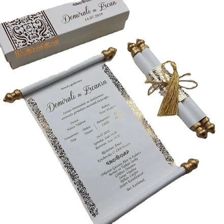 For Promotion Scroll Wedding Invitations With Box Tassel Gold Royal Wedding Invitation Cards Custom Scroll Birthday Invitations