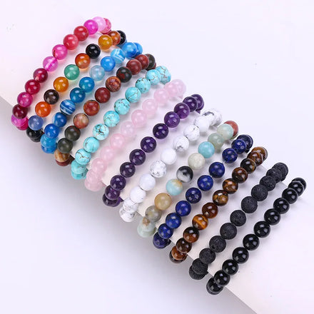 New Trendy Natural Gemstone Stretch Wristband Colorful 8MM Natural Stone Bead Bangle Charm Elastic Beaded Bracelets Gift