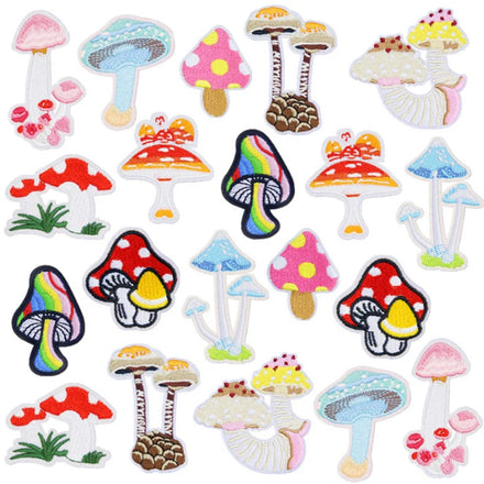 On Embroidered Mushroom Shape Garment Patches Cheap Price Hot Melt Adhesive Iron Fabric Blank Opp Bag Embroidery Patch 2sets