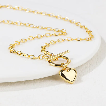 Minimalist Chunky Heart Necklace Brass Love Heart Pendant Necklace
