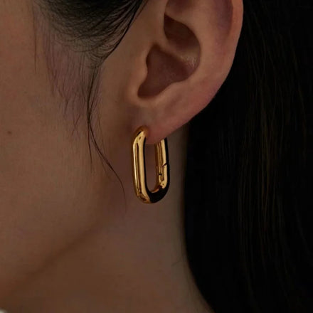 CLIORO Minimalist Oval Metal Geometric Hollow Rectangle Gold Plated 316 Stainless Steel Waterproof Hoop Earrings Jewelry