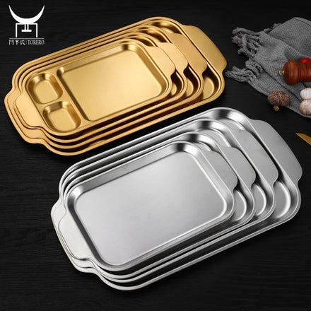 Korean Stainless Steel Divided Serving Tray with Handle Dessert Platter Adults Kids Divided Food Container Dinner Plate