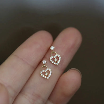 New Arrival INS Pure 925 Sterling Silver Delicate Zircon Crystal Hollow Heart Shaped Stud Earrings for Women Girls