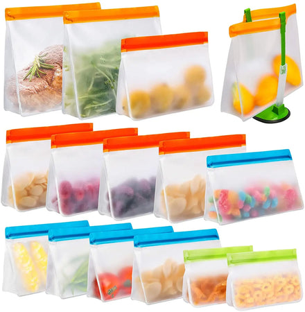 12 Count Eco-Friendly Freezer Bags Reusable Grade Food Storage Bags Set Peva Screen Printing Multifunction American Style 7 Days