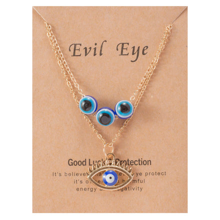 Personality Double Layers Evil Eye Card Necklace Gold Plated Women Casual Blue Eyes Rhinestone Pendant Choker Necklace Jewelry