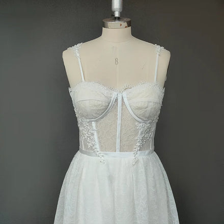 10053#Spaghetti Straps A-Line Bohemian Vintage Vestido De Noiva Sweep Train Sleeveless Lace Backless Wedding Dress Bridal Gown
