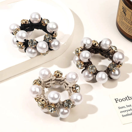 French Elegant Lady Pearl Rhinestone Elastic Hair Tie Hairband Simple Temperament Hair Rope Braided Rubber Band for Women