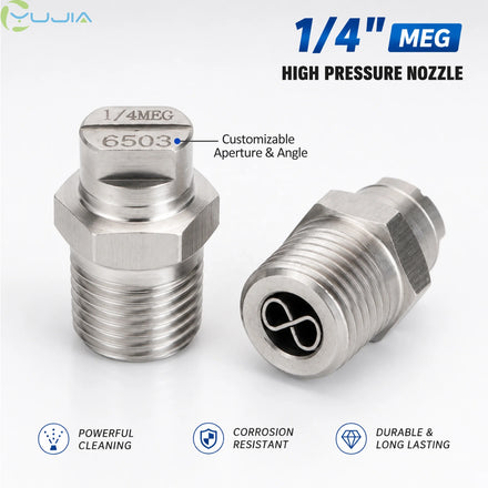 New High-Pressure 1/4 MEG 304 SS Vee Jet Flat Fan Cleaning Nozzle for Road Sweeper & Sanitation Truck Car Wash Surface Cleaner