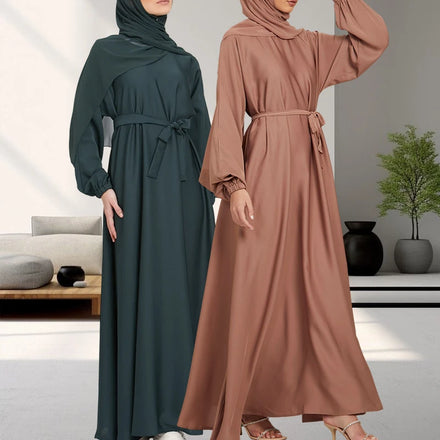 Hot Selling Plain Color Closed Abaya Slip Dress with Side Pockets and Elastic Cuff for Muslim Women 6673#