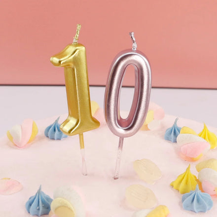 Happy Birthday 0 1 2 3 4 5 6 7 8 9 Cake Number Candle Gold Painted Number Candles with Stick