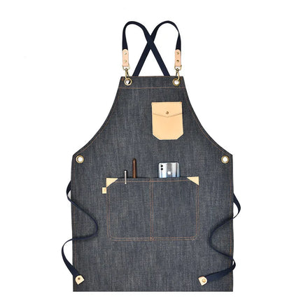Tiktok Net Red Same Denim Work Apron Hairdresser Barber Shop Men and Women Fashion Shoulder Strap Apron LOGO