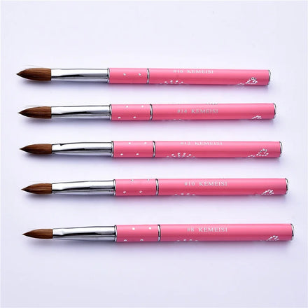 Kemeisi Me-22113 Professional Nail Brush Pink Metal Diamond Handle 100% Kolinsky OEM Crimped Acrylic #8-#16