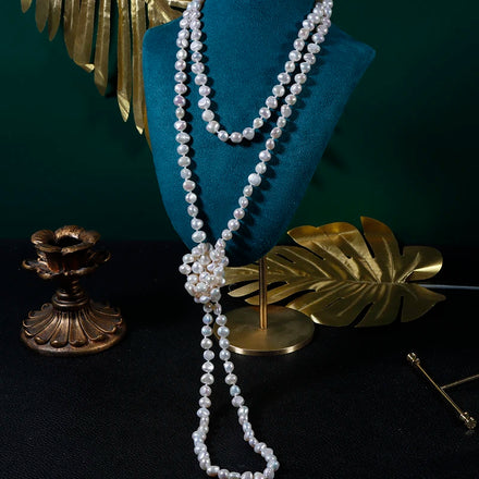 8-9mm Baroque Shaped Natural Freshwater Pearl Sweater Chain Length 160cm Hand-knotted Everything