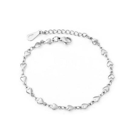 Elegant Inoxydable Lucky 18K Gold Stainless Steel Heart Charm Beaded Chain Bracelet