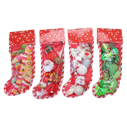 New Christmas Pet Chewing Toys Fancy for Cats Dogs Plush Plastic Christmas Socks Set Kitten Puppy Chewing Toy Christmas Style