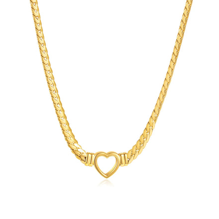 Hip Hop Jewelry New Trend 18K Gold Plated Stainless Steel Cuban Chain Hollow Heart Necklace Wedding Love Heart Pendant Necklace