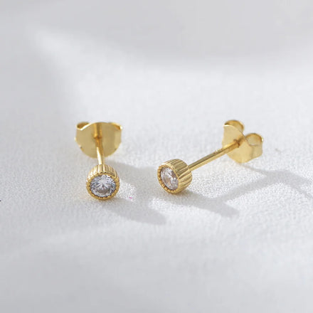 PEISHANG Ins 14k Gold Plated S925 Sterling Silver Minimalist Stud Earrings Cubic Zirconia Fine Jewelry bar Earrings for Women