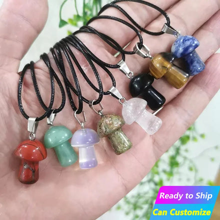 Natural Raw Stone Rose Quartz Men Crystal Amethyst Gemstone Mini Mushroom Necklace Pendant Charms for Women Fine Jewelry Making