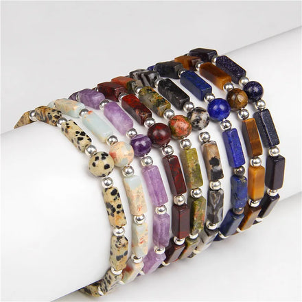 Natural Stone Pulseras Rectangle Natural Purple Crystal Amethyst Stone Bead Bracelets for Girls Women Lady