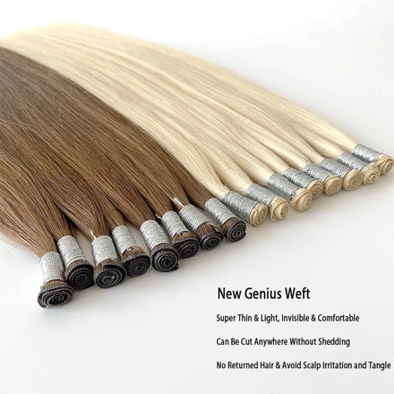 Wholesale New Seamless 100% Human Hair European Remy Weft Extensions Dyed 100g Double Drawn Genius Weft for White Women