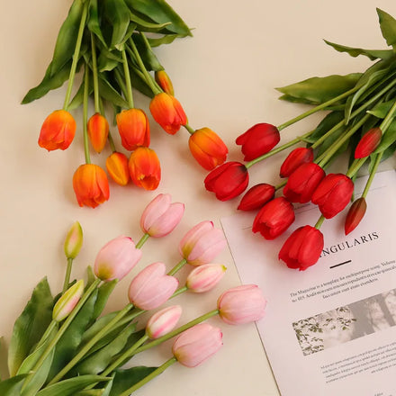 Wholesale Cheap White Yellow Purple Pink Red Blue Orange Magnolia Black Pu Artificial Tulips Branches Flowers Bouquet Tulip