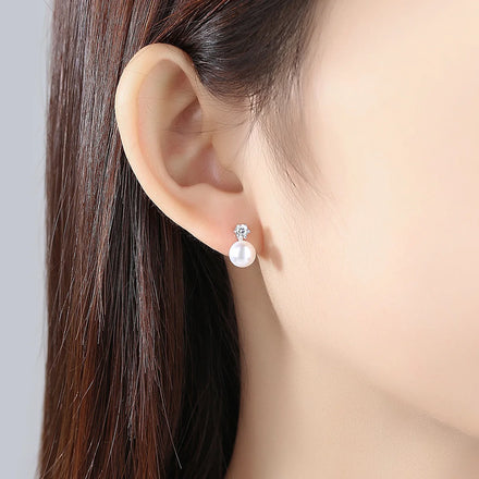 Daidan Korean Earrings 925 Silver Jewelry Dainty Simple Stud Real Pearl Zircon Stud Earrings