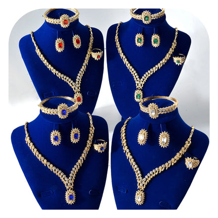 Dubai 14k Gold Plated Zircon Wedding Bridesmaid Gift Bride Jewelry Sets for Women