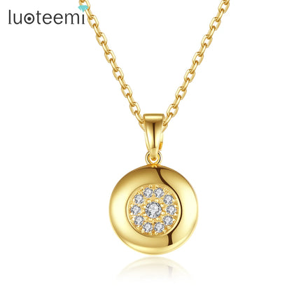 LUOTEEMI Cute Round Pendant Charm 14K Gold Jewelry Fashion Boho Plated Trendy Cz Girl Chain Dainty Necklace
