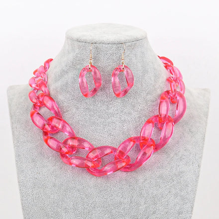 Yiwu Factory Women's Fashion Pop Choker Jelly Jewelry Set Sweet Girl Acrylic Earrings Necklace Chains Plastic Wholesale Price