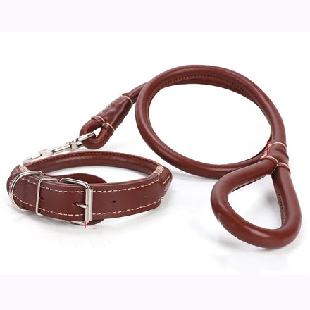 Durable Dog Rope Leash Wear-resistant PU Soft Leather Neck with Dog Walking Leash Set Pet Collar