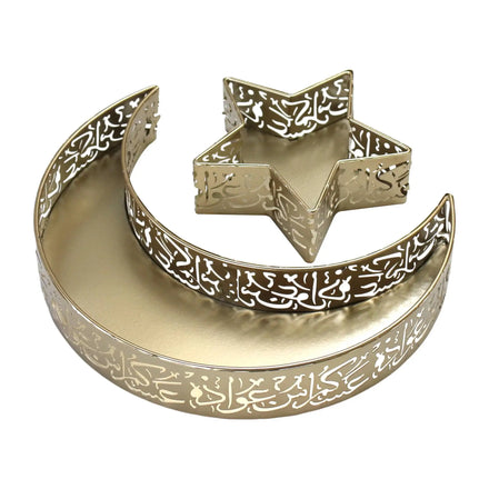 Pafu Rustic Serving Tray Eid Mubarak Ramadan Moon Star Food Tableware Display Desk Organizer Arabic Metal Party Dessert Tray