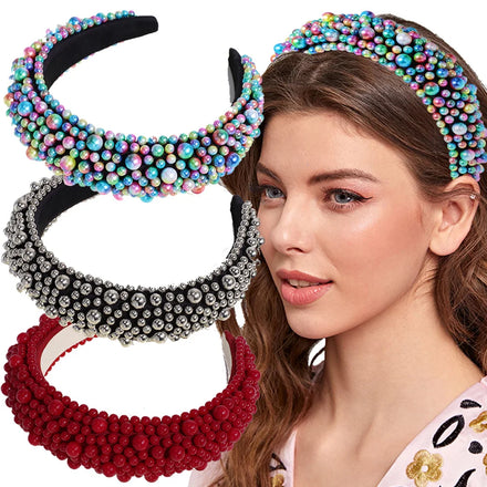 Wholesale Hot Selling Qianfu Mix Irregular Pearl Cartoon Luxury Fashion Headbands Colorful Pearl Sponge Korea Style Hair
